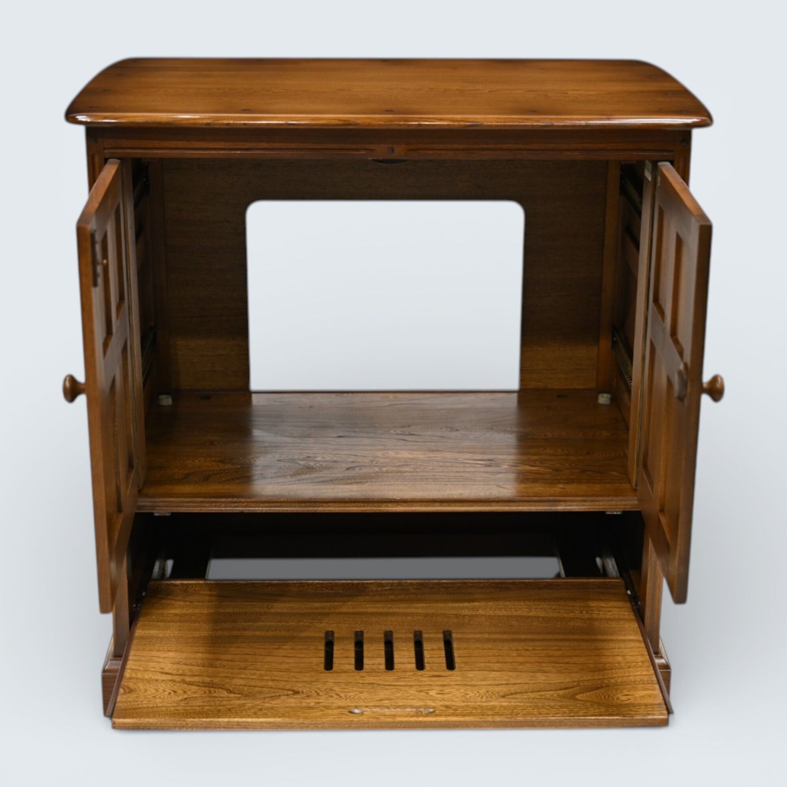 Furniture Ercol Mural Tv Video Cabinet Golden Dawn Corner Flap Model 839 Free Uk Delivery photo