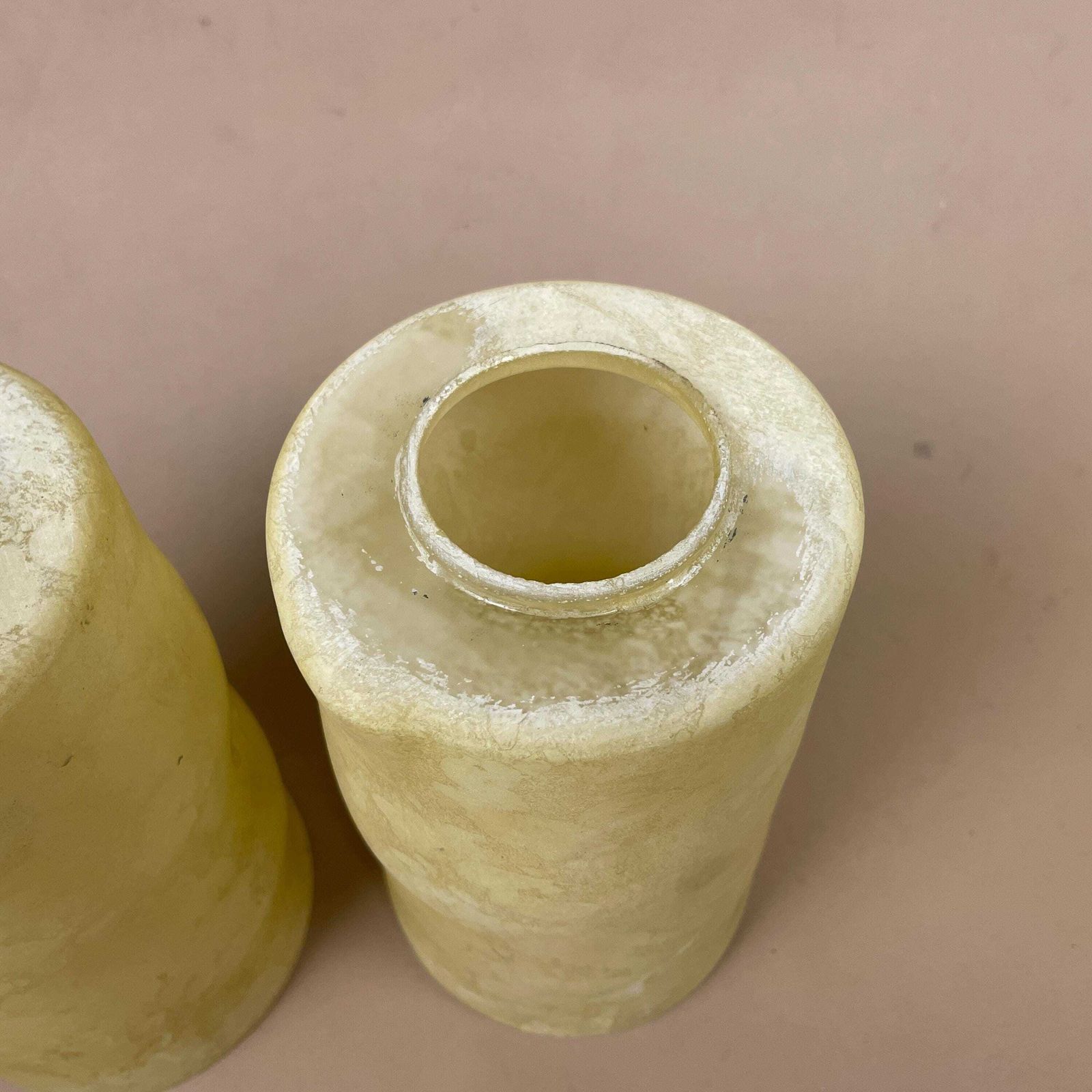 Pair Glass French Lamp Shade Cylinder Pendant, Marbled Pattern Art Deco Lightcream photo vinterior