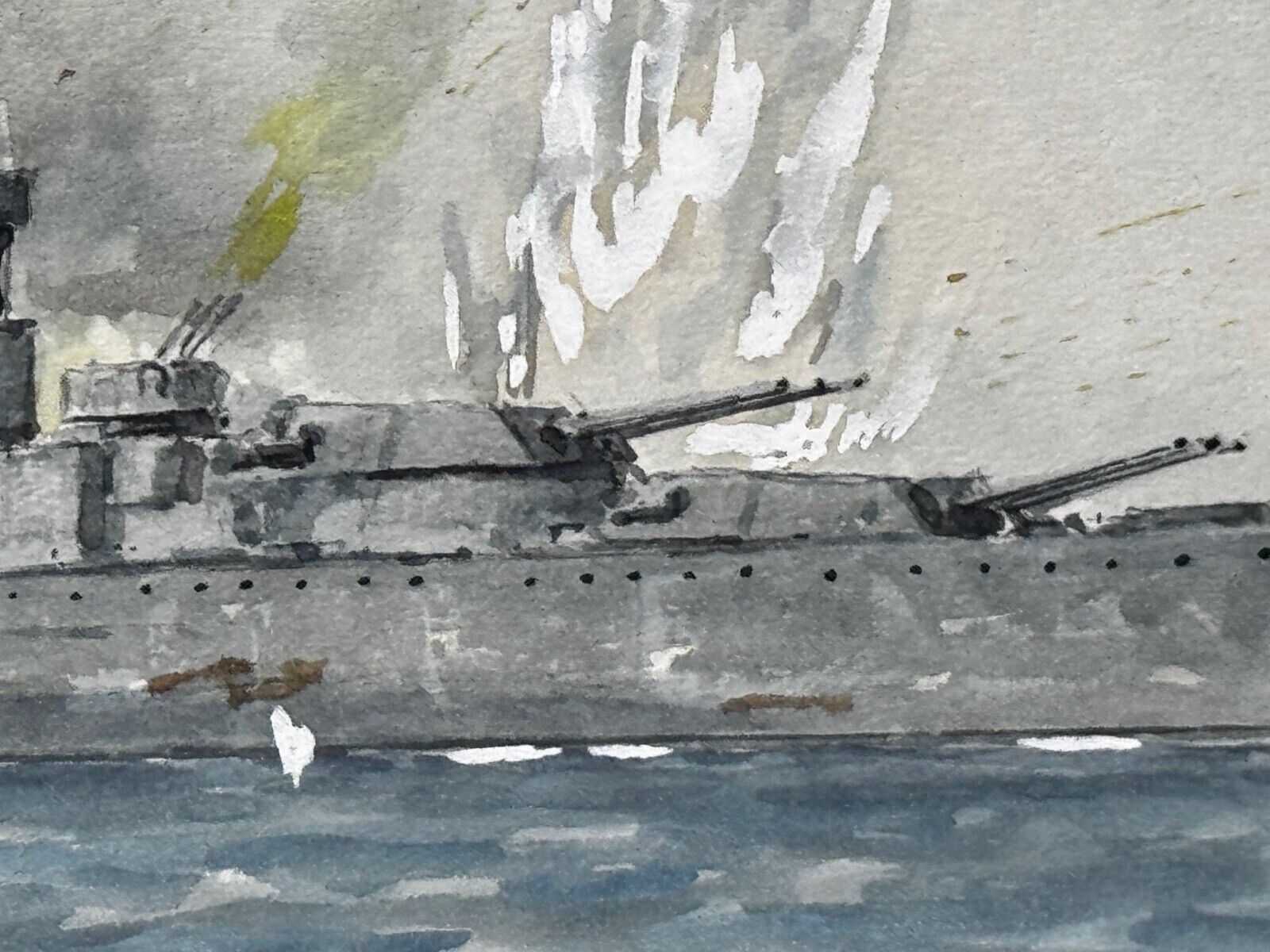 photo for sale Marine  Wwii Naval Battle Painting – Sinking Of Battleship Yamato, April 1945 | Eric Tufnell 1963 Watercolour With Provenance
