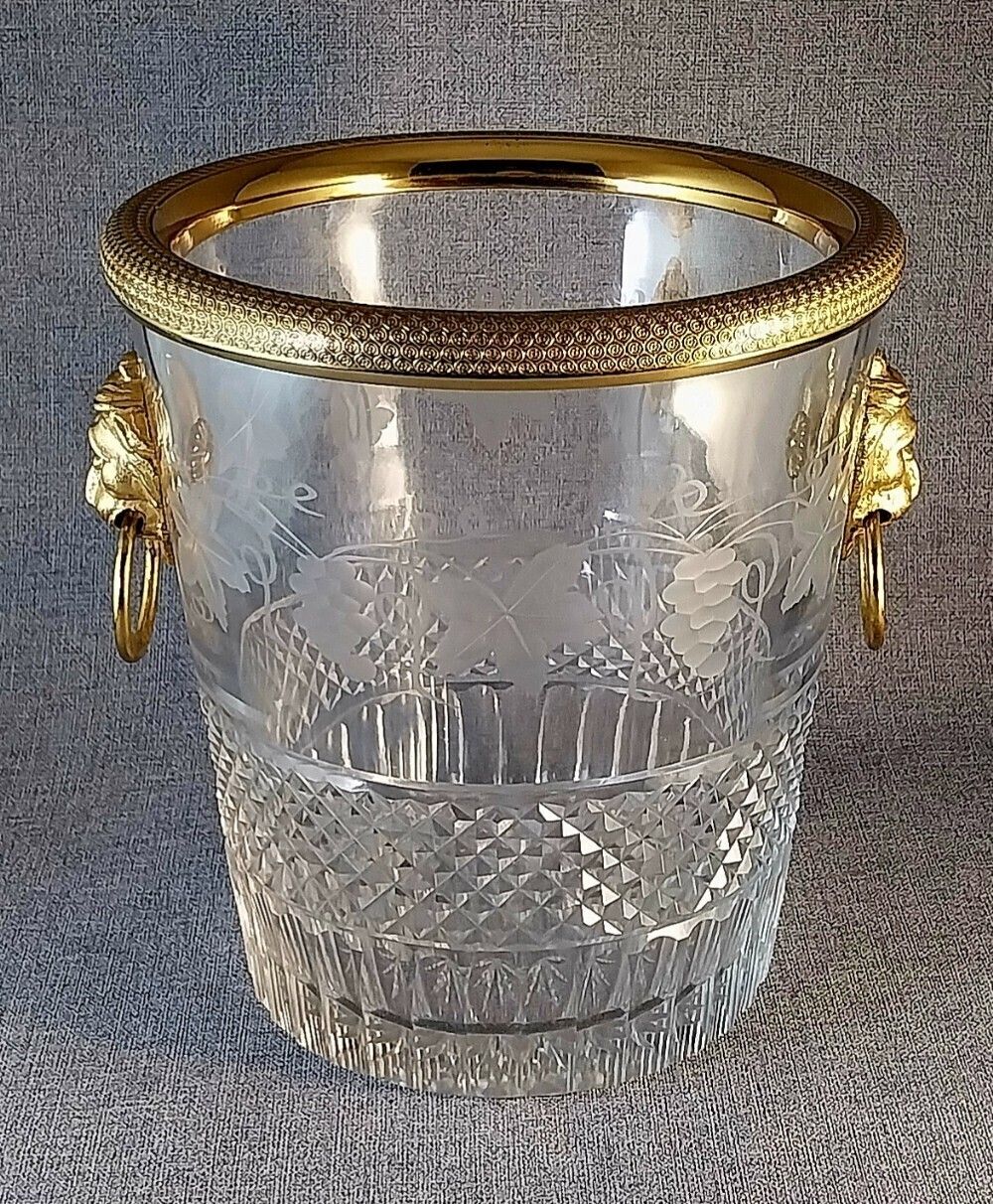 Cut Glass Bottle Cooler Gilt Bronze Mounts 19th Century Ice Bucket