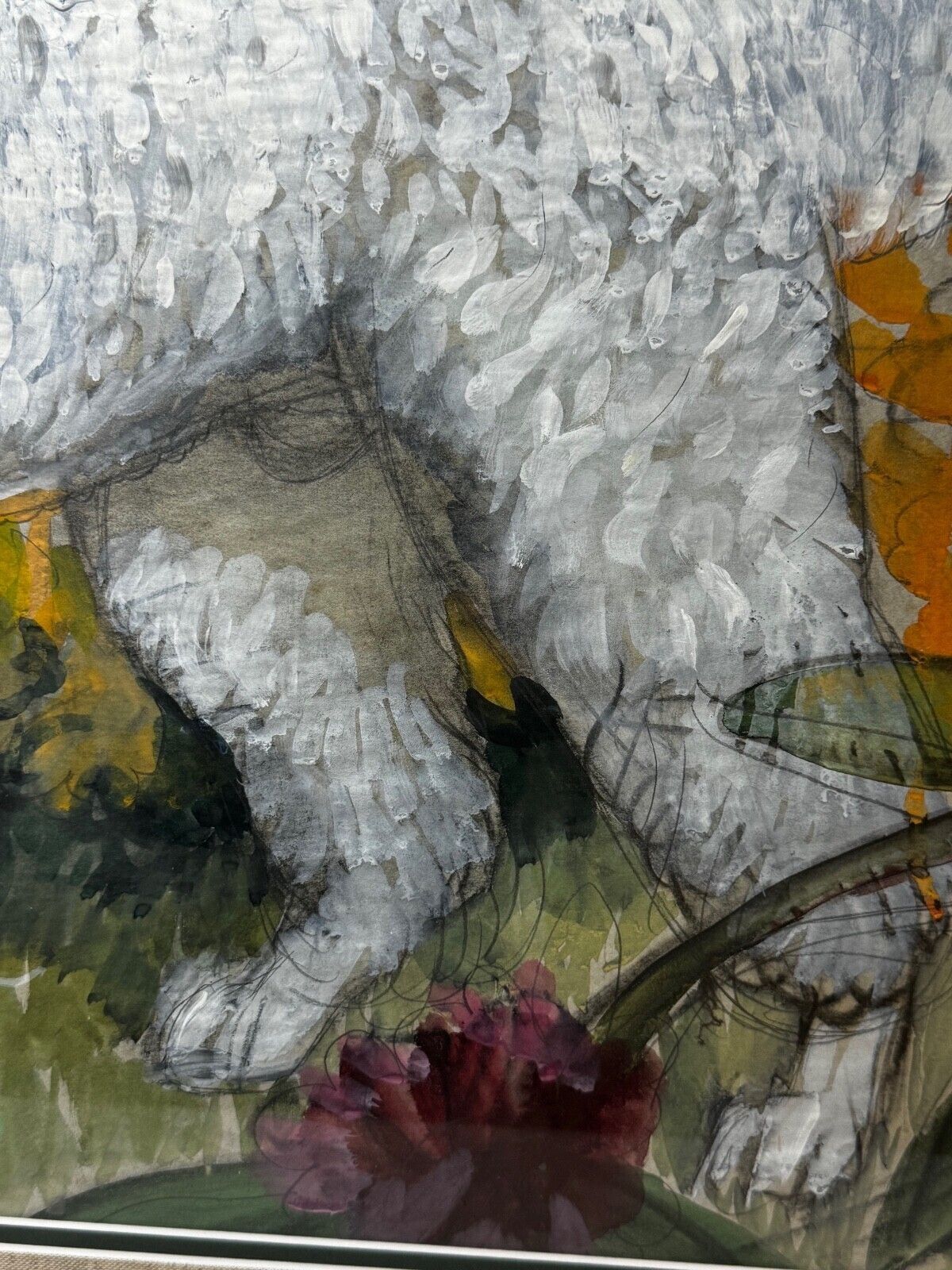 Late Period Watercolour (1979): White Poodle In Rhododendron Garden – Charles F. Tunnicliffe Ra photo 10000.0