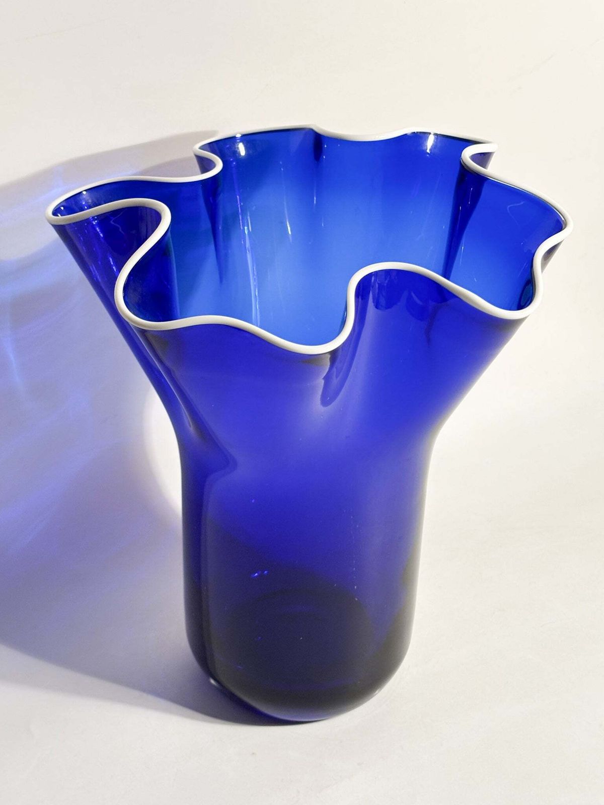 Blue And White Murano Glass Handkerchief Vase From The 1980s photo buy
