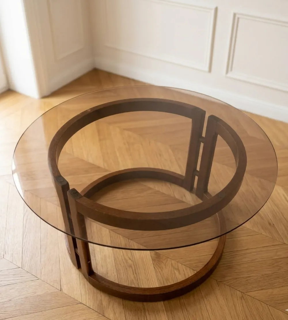 Vintage Ronde Salontafel Met Rookglazen Blad, Jaren 1970 photo 470.0