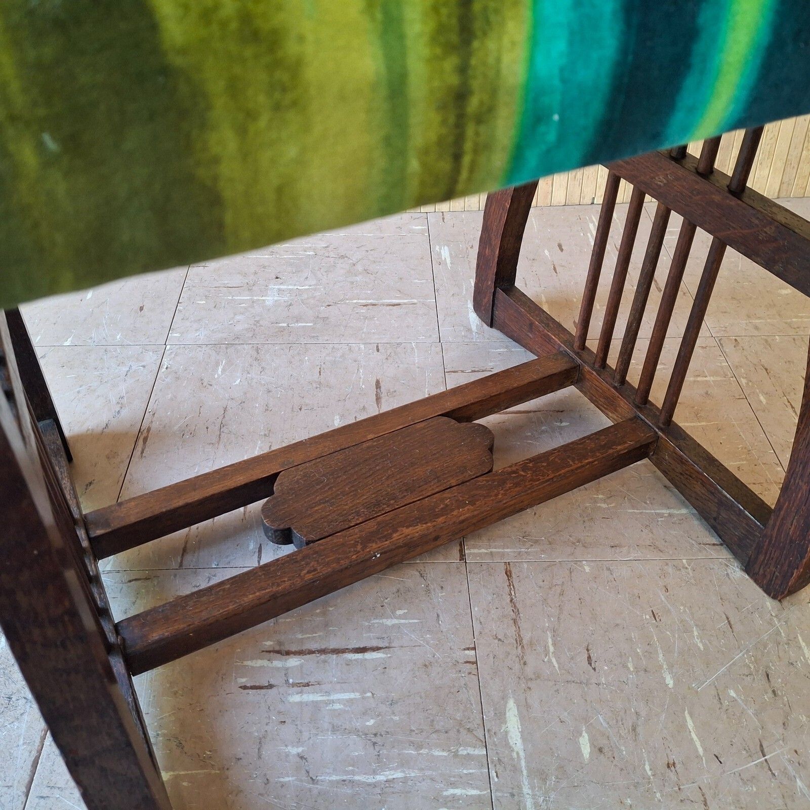 180.0 Fab Antique Dark Oak Piano Dressing Stool Blue Green Ombre Velvet photo