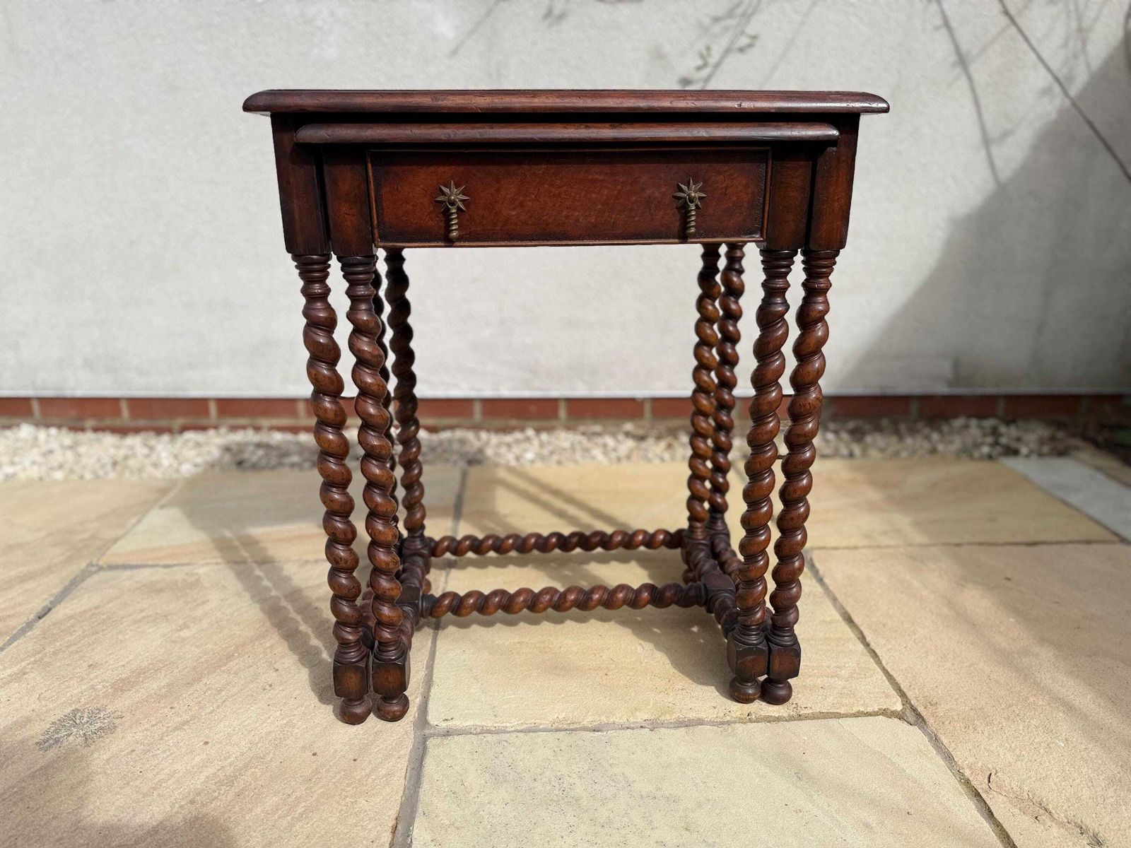Jonathan Charles/Harrods Walnut Barley Twist Nest Of Two Tables With Leather Inset And Single Drawer To Small Table photo buy