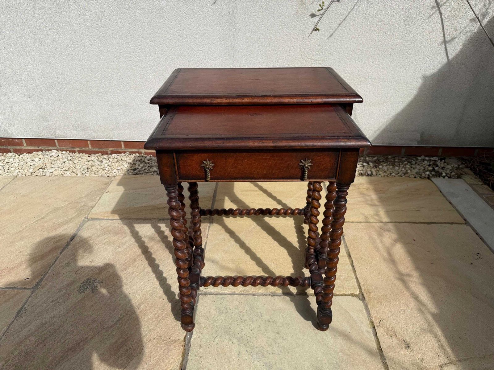 photo for sale Jonathan Charles/Harrods Walnut Barley Twist Nest Of Two Tables With Leather Inset And Single Drawer To Small Table