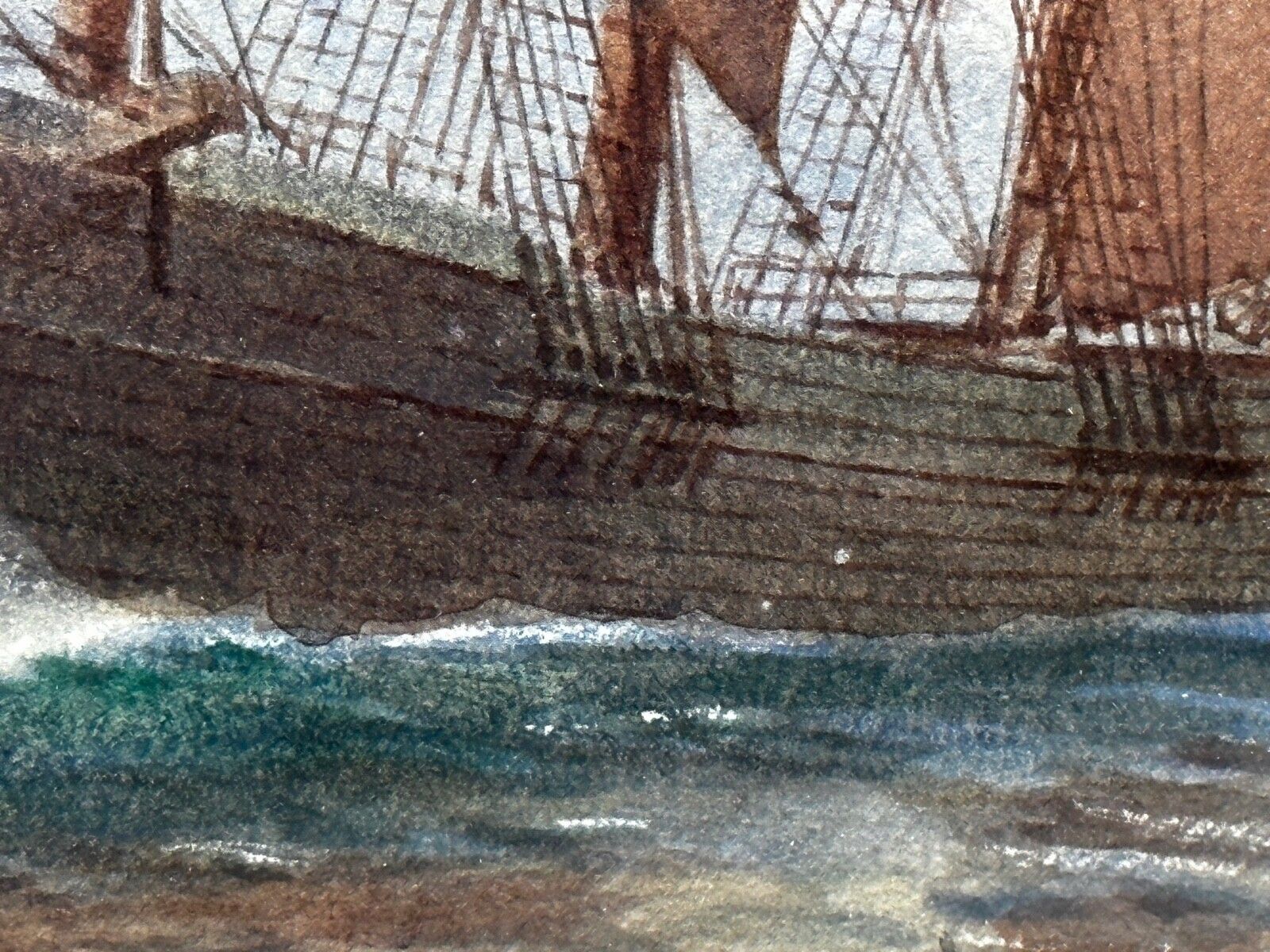 Antique British Marine Watercolour Painting Barque Sailing Ship C.1900 Samuel John Milton Brown (1873–1965) photo vintage