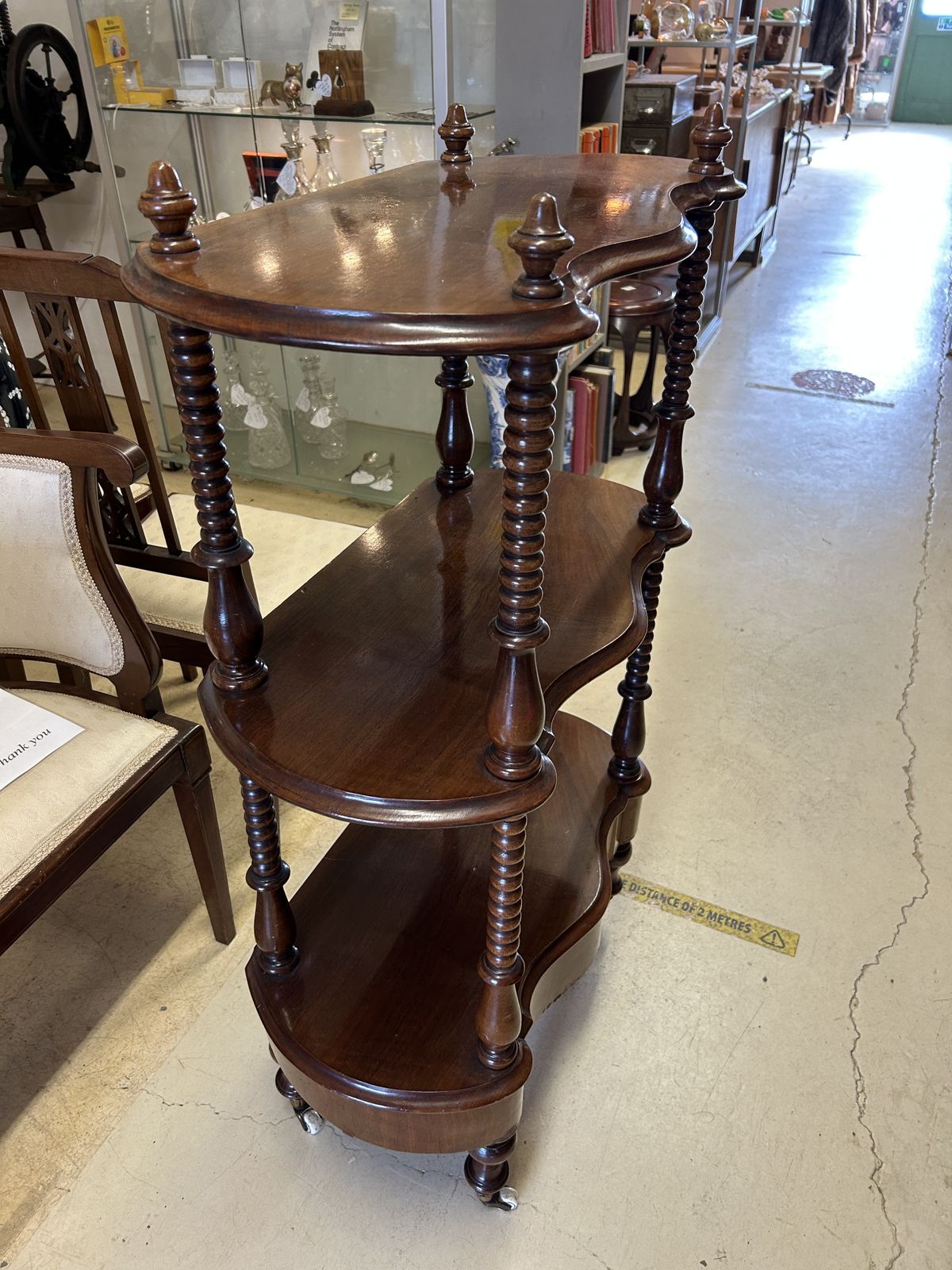 Antique Mahogany 3 Shelf What Not With Drawer On Castors photo vintage