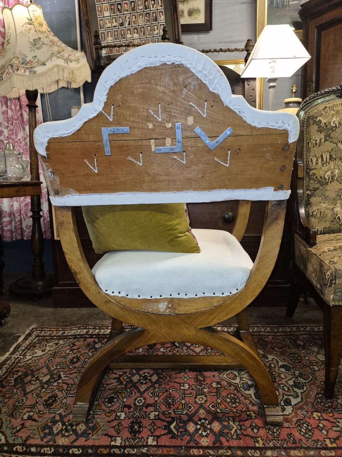 An Epic Sturdy In Calico Iconic X Frame Victorian Armchair In Creamy Satinwood photo buy