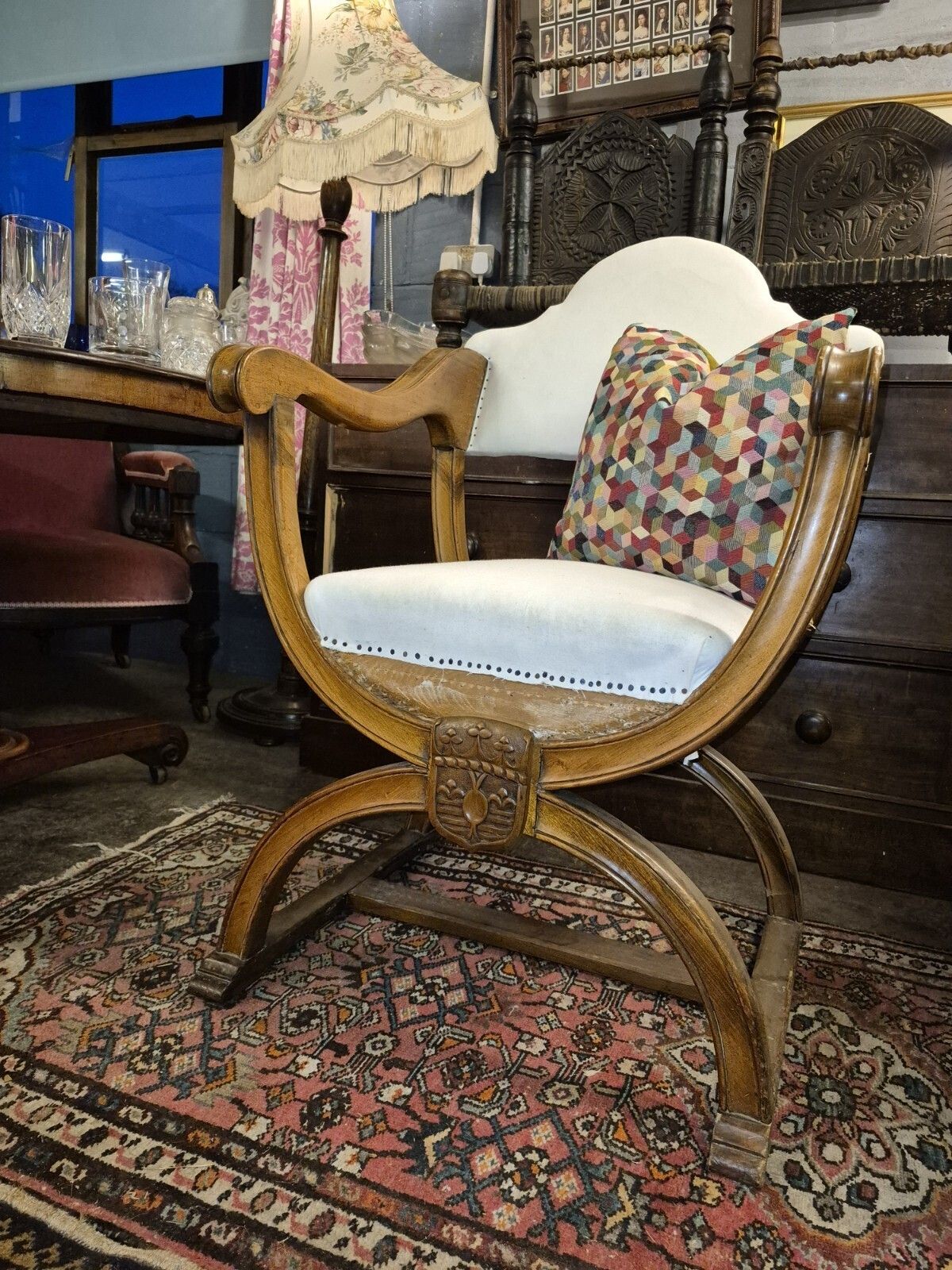 photo buy An Epic Sturdy In Calico Iconic X Frame Victorian Armchair In Creamy Satinwood