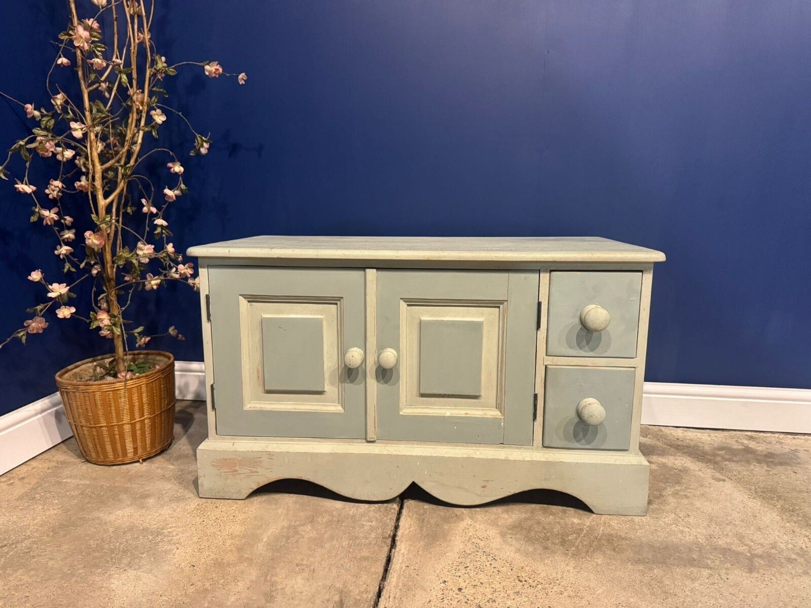 Vintage Solid Pine Sideboard Shabby Chic Pot Cupboard Record Cabinet Painted photo for sale
