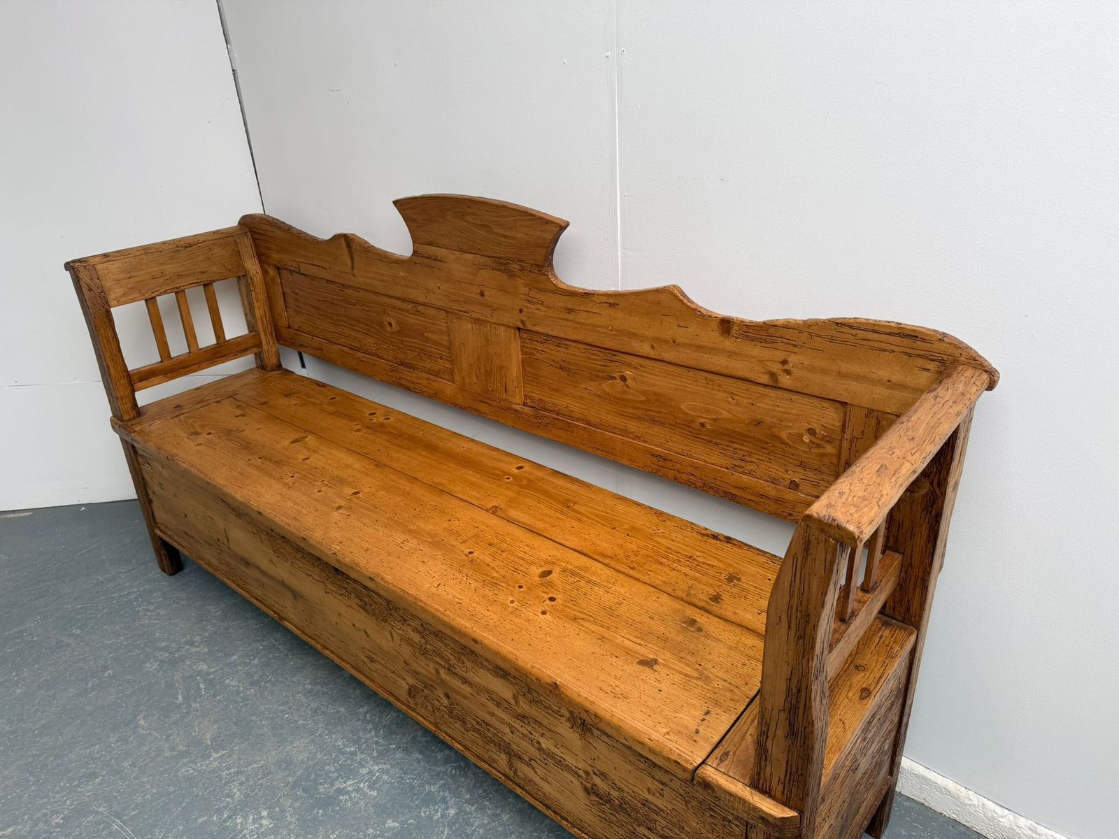 A Rare Georgian Country Primitive Hungarian Waxed 3 Seater Box Settle photo furniture