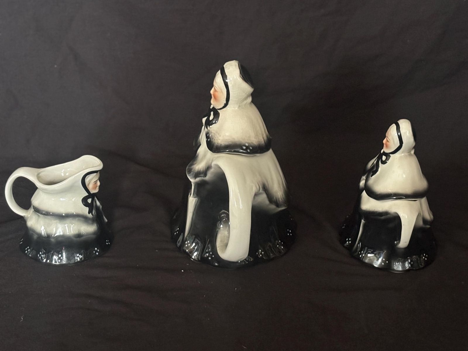 Vintage Ceramic Little Old Lady Tea Pot & Sugar Bowl, Milk Jug Tony Wood. photo for sale
