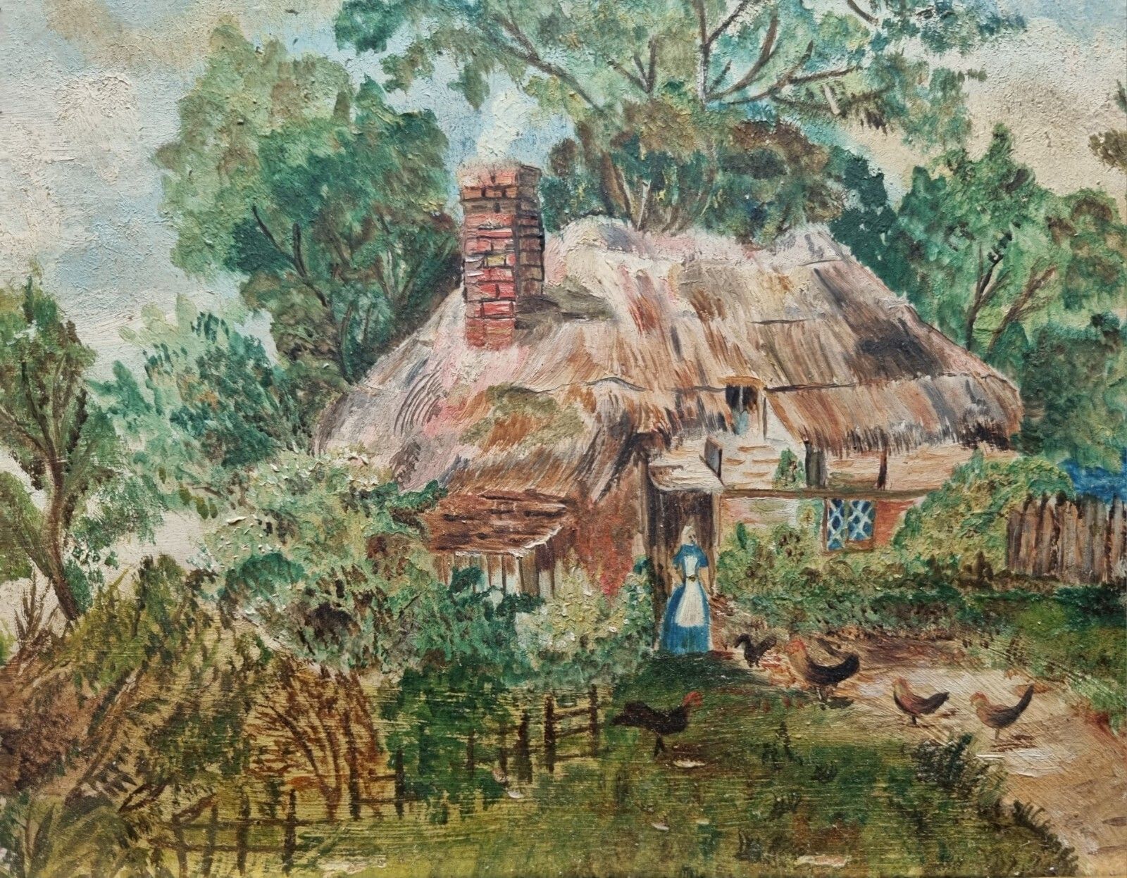 photo furniture Vintage Early 20th Oil Painting Cottage Farm Landscape Antique Gilt Framed