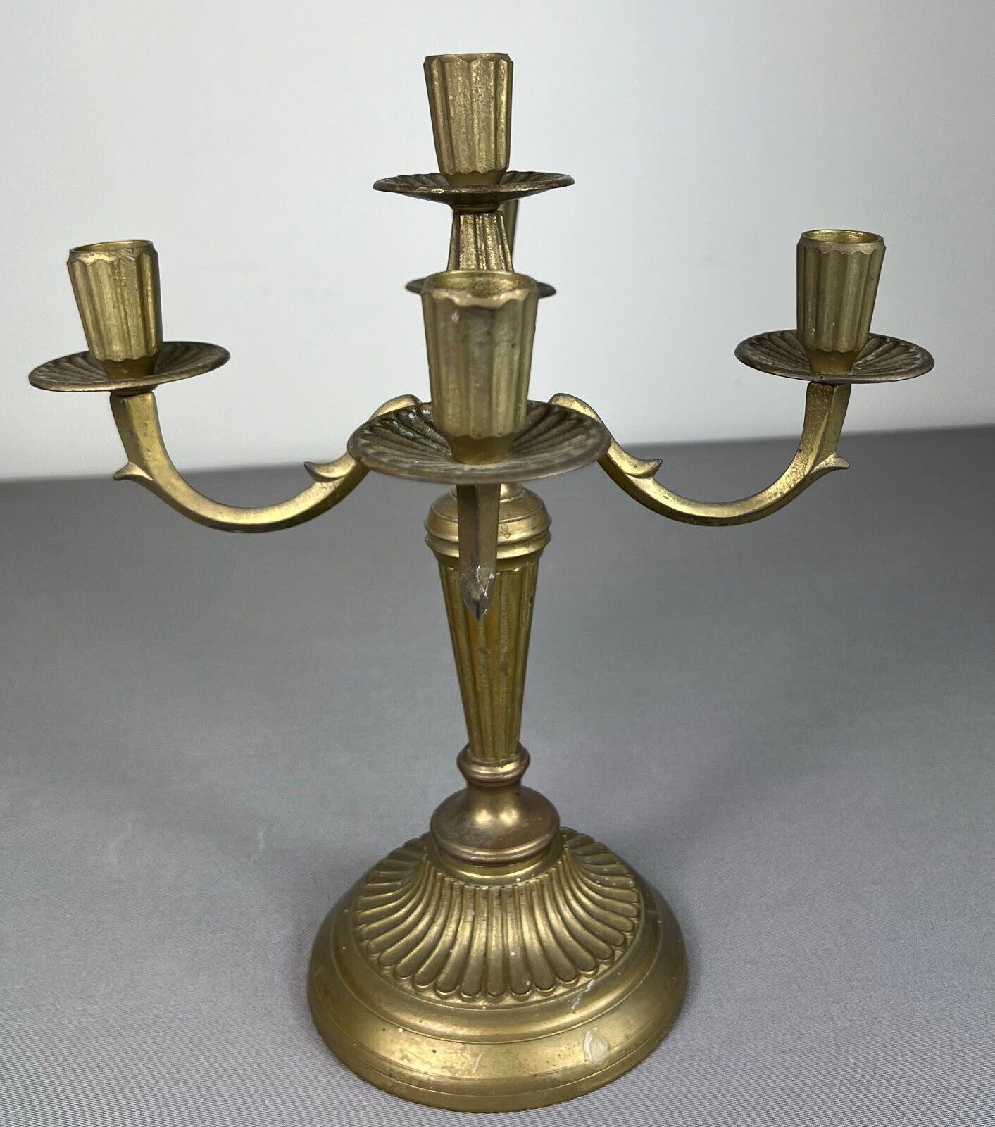 photo for sale Candelabra Vintage French Style Metal Gold 5 Arm Candle Holder Pair Lot 5075.