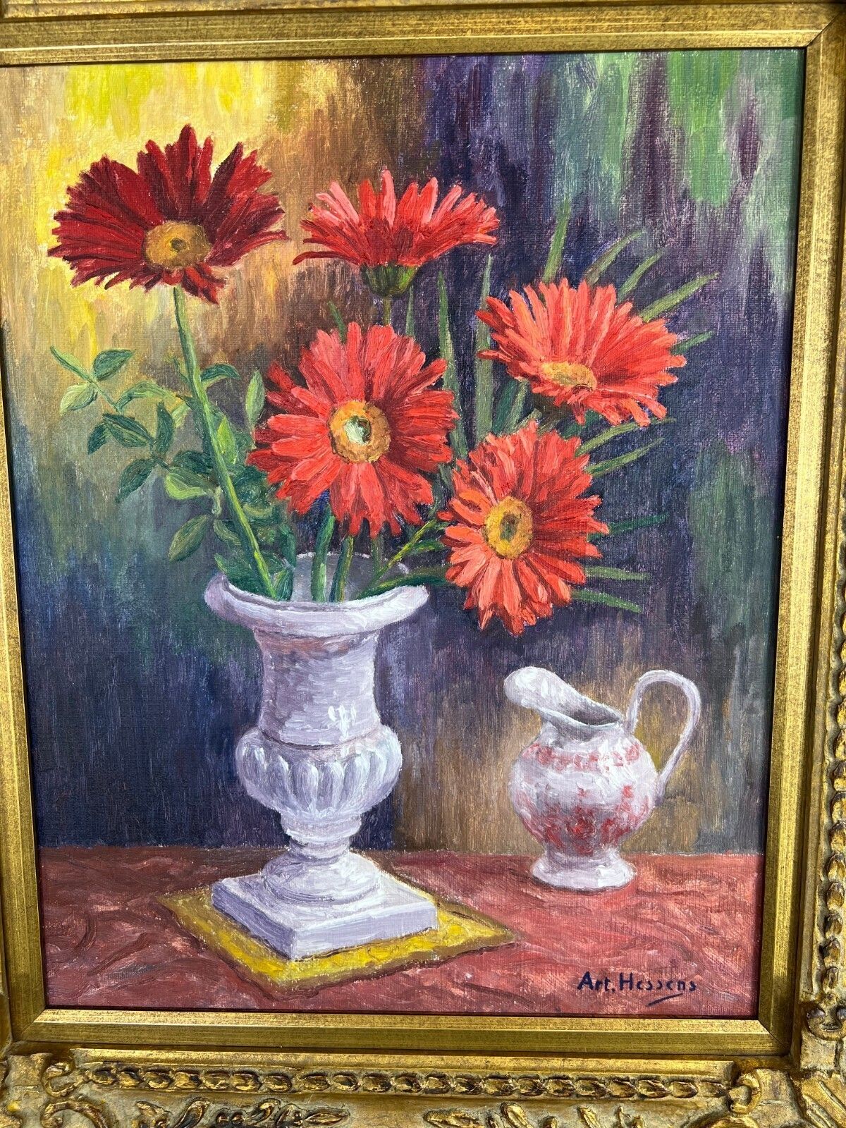 Vintage French Oil Painting Floral Still Life Framed Carved Signed Lot 5112. photo 199.0