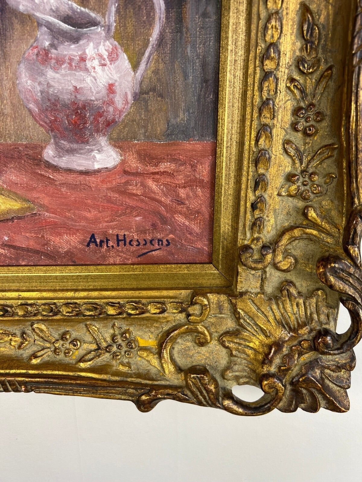 Vintage French Oil Painting Floral Still Life Framed Carved Signed Lot 5112. photo vintage