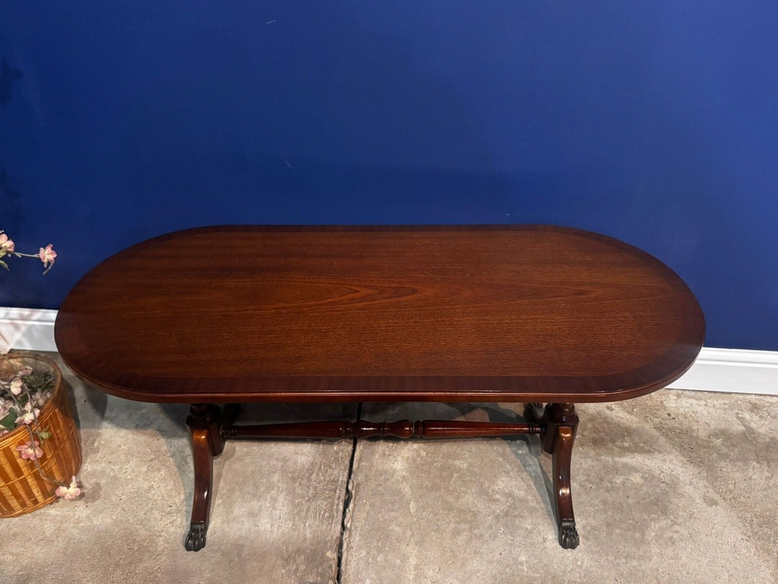 Antique Mahogany Oval Table On Brass Claw Wine Feet Low Coffee Table. photo furniture