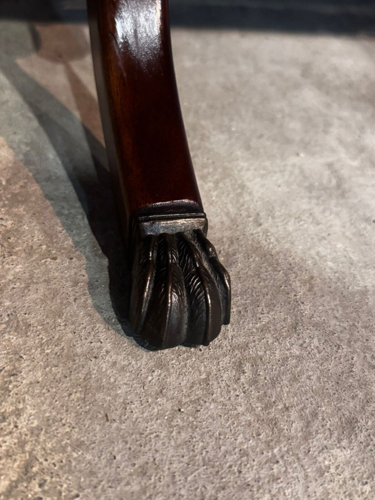 photo for sale Antique Mahogany Oval Table On Brass Claw Wine Feet Low Coffee Table.