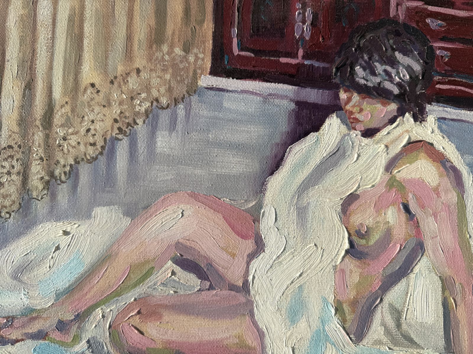 Jordi Arrue Spanish Expressionist Female Nude Interior Figurative Oil Canvas Painting 1980s 1981 photo buy