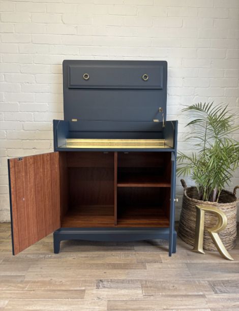 Stag Minstrel Drinks Cabinet Painted In Midnight Ink With A Touch Of Gold Leaf photo Furniture
