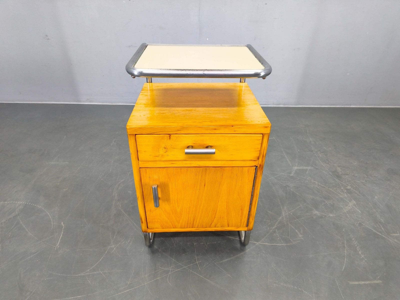 Bauhaus Chrome Tubular Nightstand With Glass Top, 1930s photo furniture