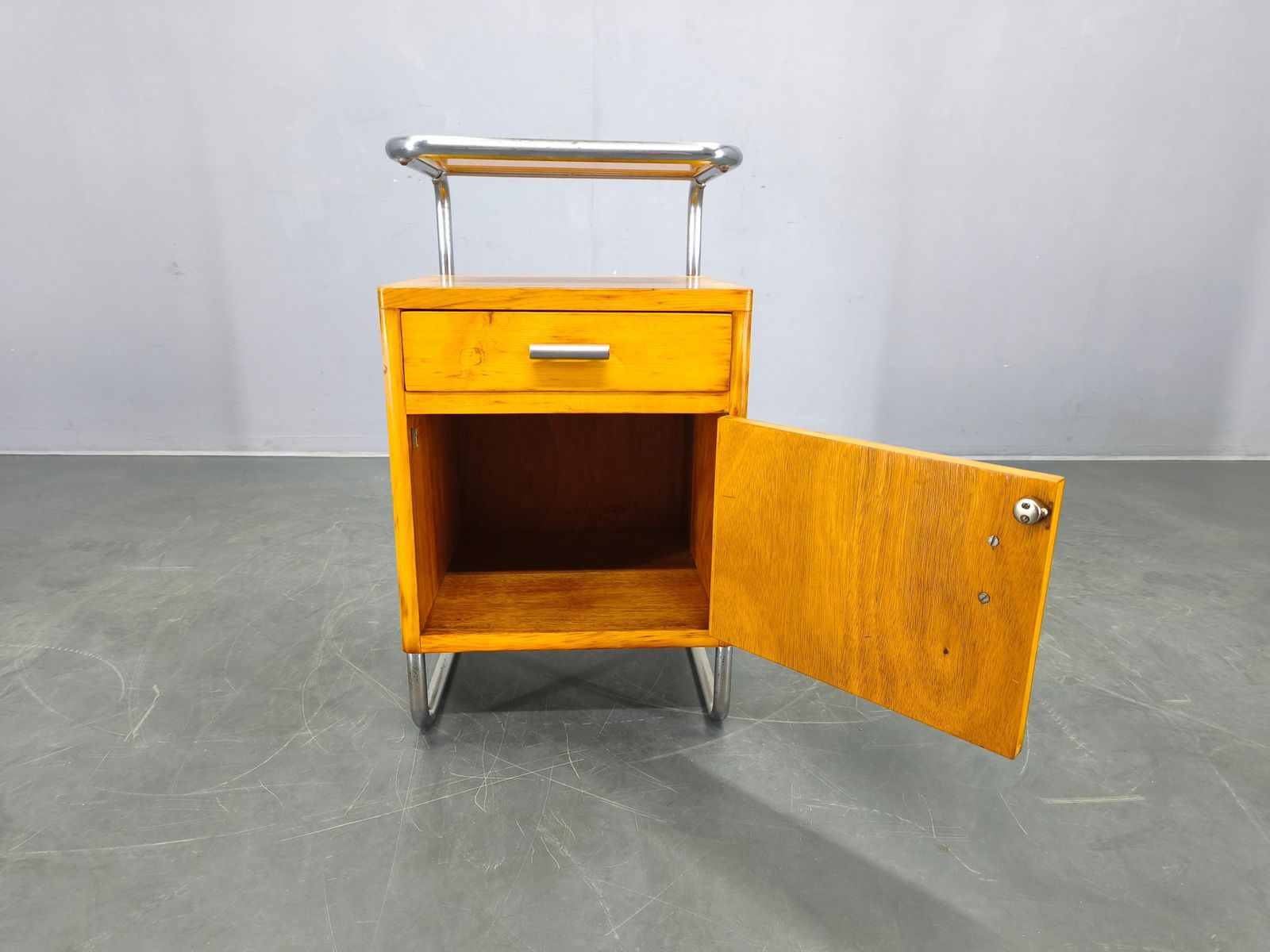 Bauhaus Chrome Tubular Nightstand With Glass Top, 1930s photo Furniture