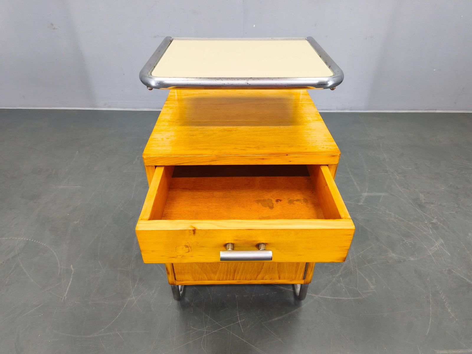 Bauhaus Chrome Tubular Nightstand With Glass Top, 1930s photo 692.0