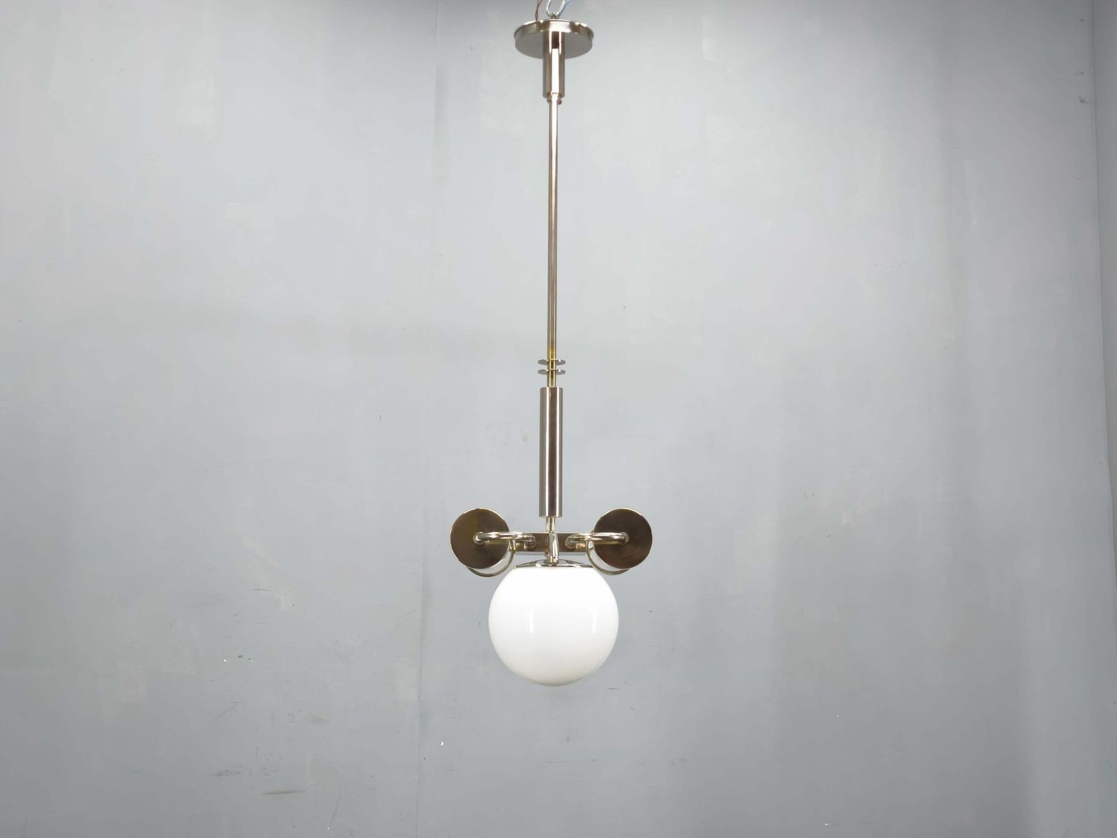 Exceptional Bauhaus Chrome Chandelier With Glass Shades, 1930s photo for sale