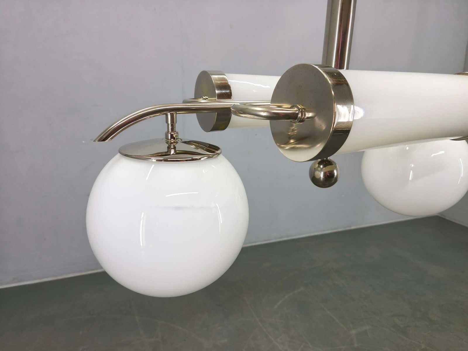 Exceptional Bauhaus Chrome Chandelier With Glass Shades, 1930s photo buy