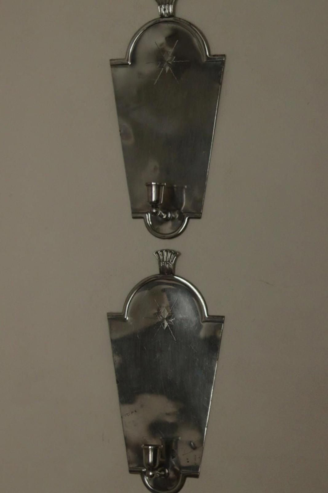 photo vinterior Pair Of Mid Century Swedish Pewter Sconces By Svenskt Tenn