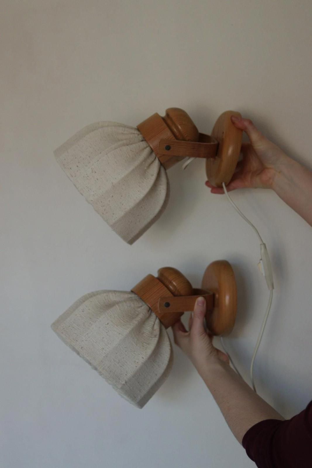 Pair Of Vintage Wall Lamps By Solbackens Svarveri, Sweden, 1970s   Pine Wood photo for sale