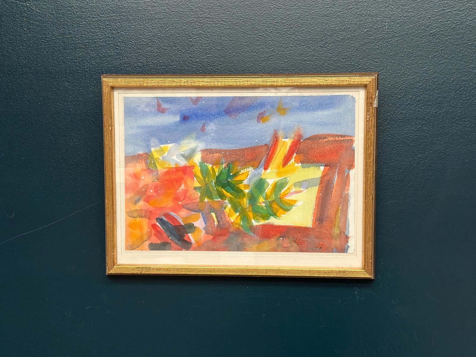 Original Swedish Watercolour On Paper – “Abstract Landscape” By Lars Bertle – Dated 1987 – Vintage & Framed – 44 × 33 Cm (17.3" × 13")