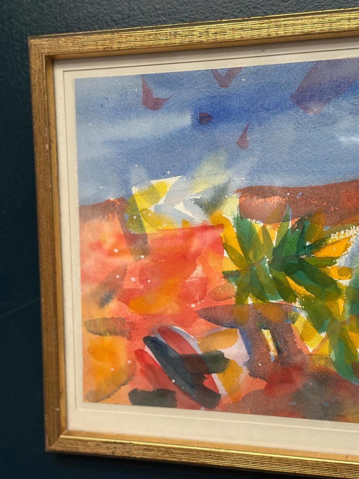 Original Swedish Watercolour On Paper – “Abstract Landscape” By Lars Bertle – Dated 1987 – Vintage & Framed – 44 × 33 Cm (17.3" × 13") photo Art
