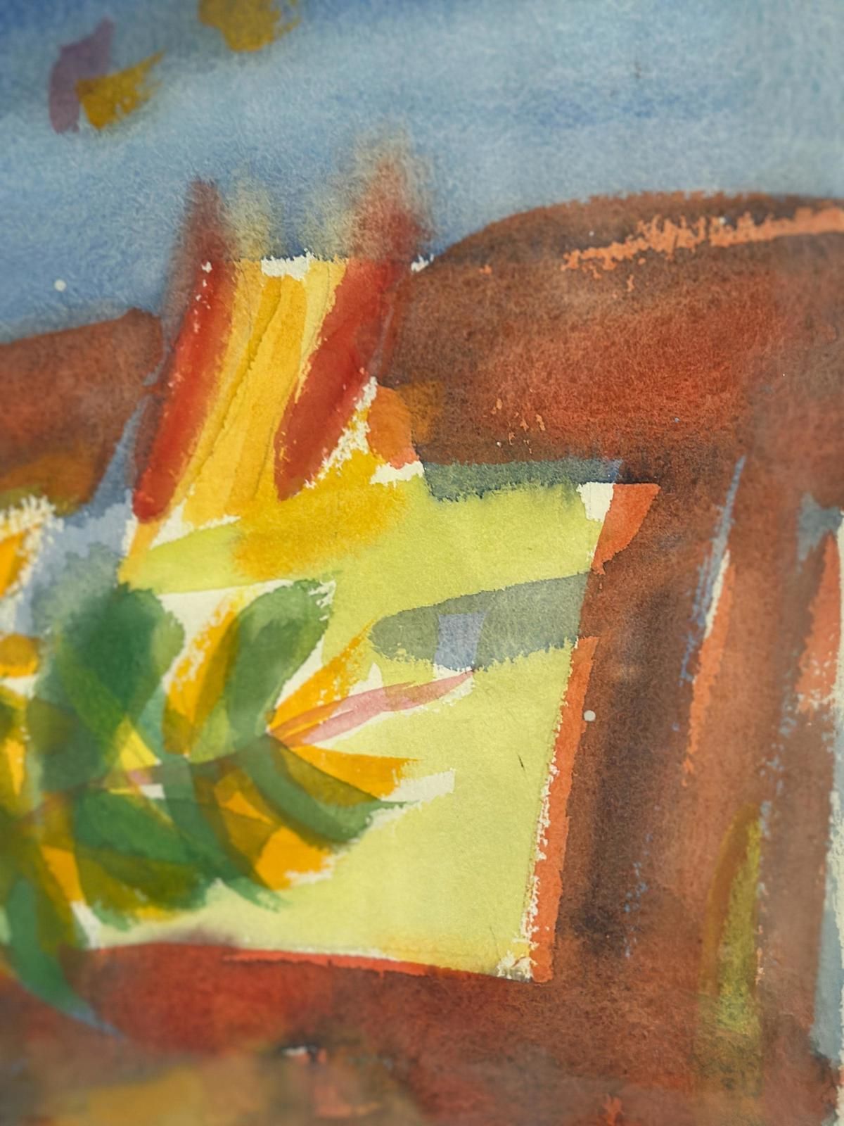 Art Original Swedish Watercolour On Paper – “Abstract Landscape” By Lars Bertle – Dated 1987 – Vintage & Framed – 44 × 33 Cm (17.3" × 13") photo
