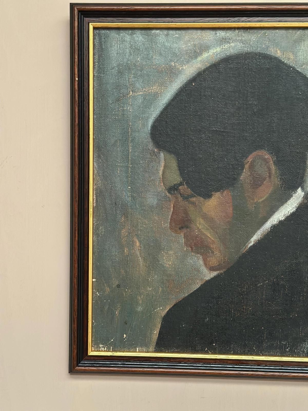 195.0 Original Mid Century Swedish Oil On Panel – “Weight Of Thoughts” – Vintage & Framed – 32 × 40 Cm (12.6" × 15.7") photo