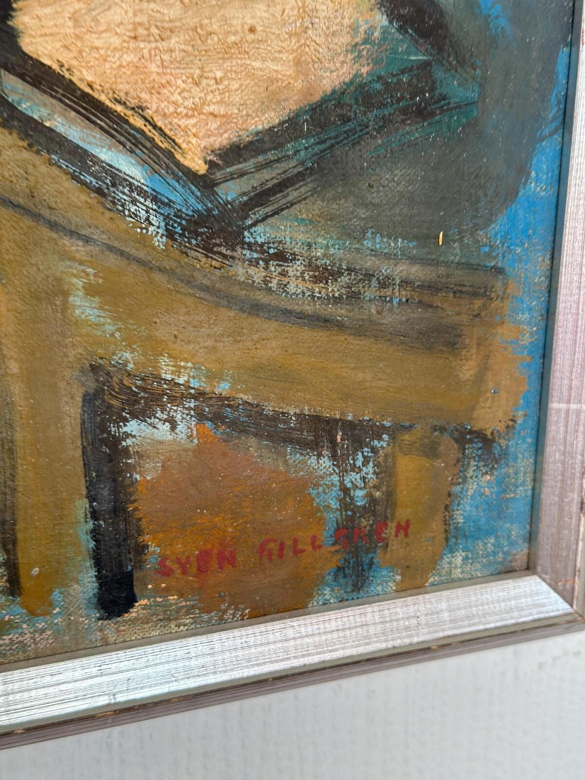 photo furniture Original Oil On Canvas – “Woman Reading Book” By Sven Gillgren – Vintage & Framed – 70 × 59.5 Cm (27.6" × 23.4")