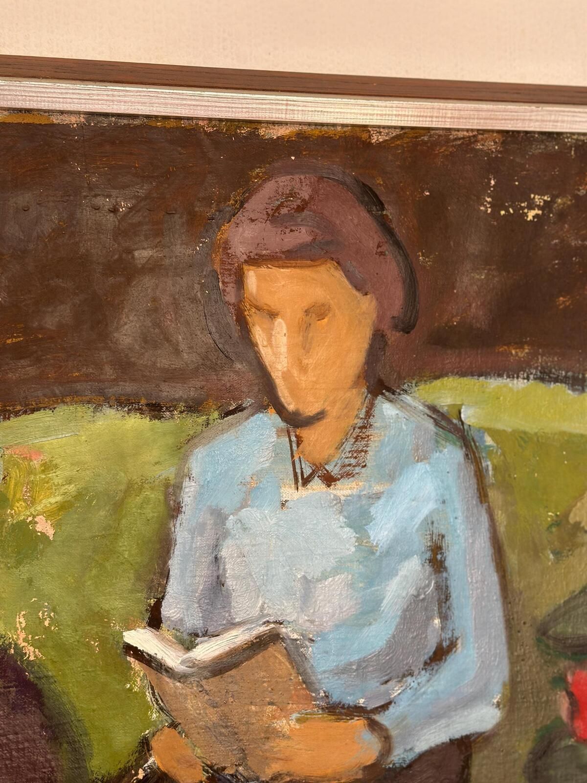 Art Original Oil On Canvas – “Woman Reading Book” By Sven Gillgren – Vintage & Framed – 70 × 59.5 Cm (27.6" × 23.4") photo