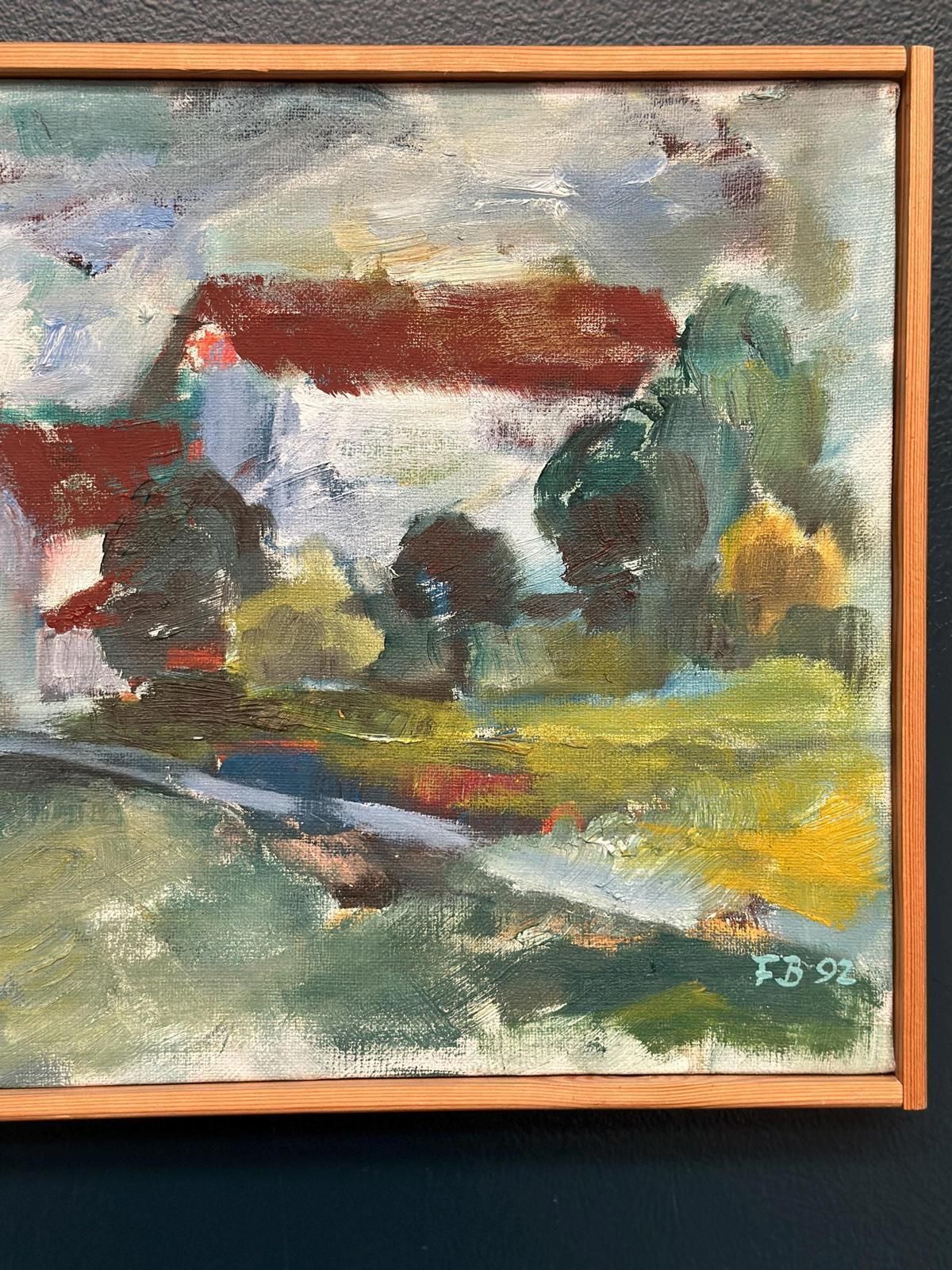 245.0 Original Mid Century Swedish Oil On Canvas – “Cottage And Trees” By Folke Björnfot – Vintage & Framed – 34 × 32 Cm (13.4" × 12.6") photo