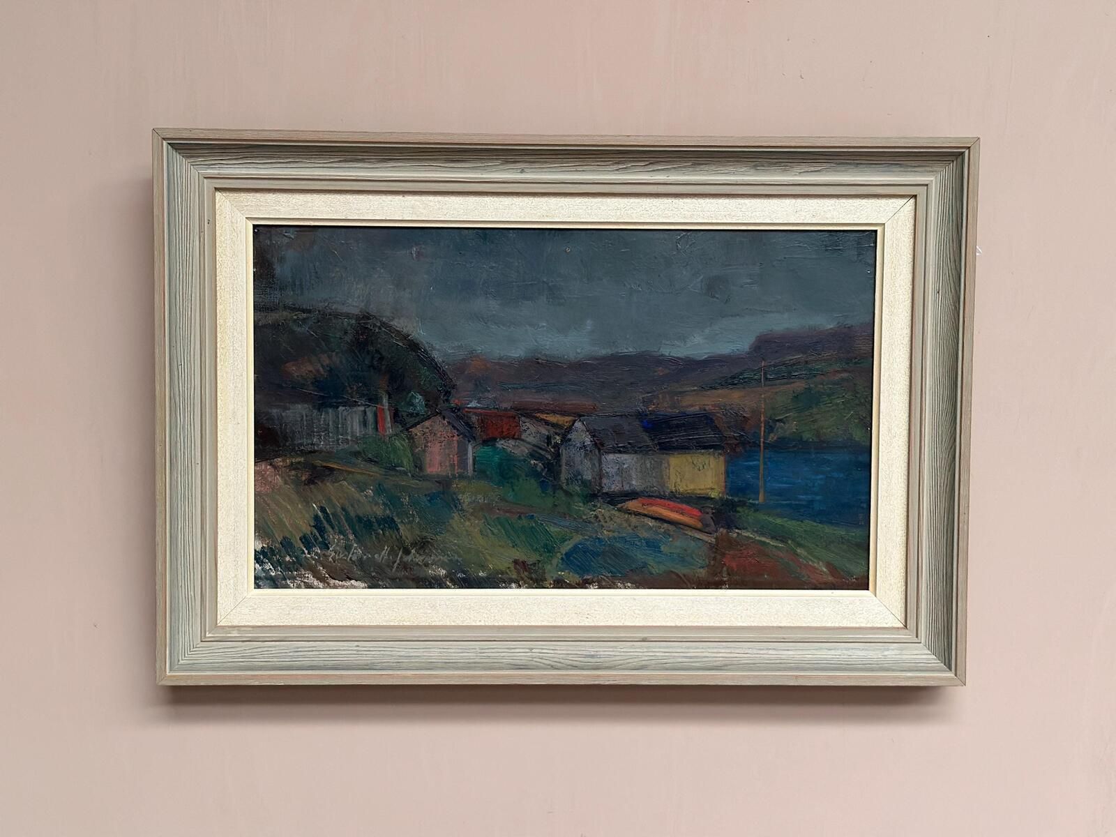 photo vintage Original Mid Century Swedish Oil On Canvas – “Village” By Gustav Adolf Johansson – Vintage & Framed – Approx. 35.5 × 52.5 Cm (14" × 20.7")