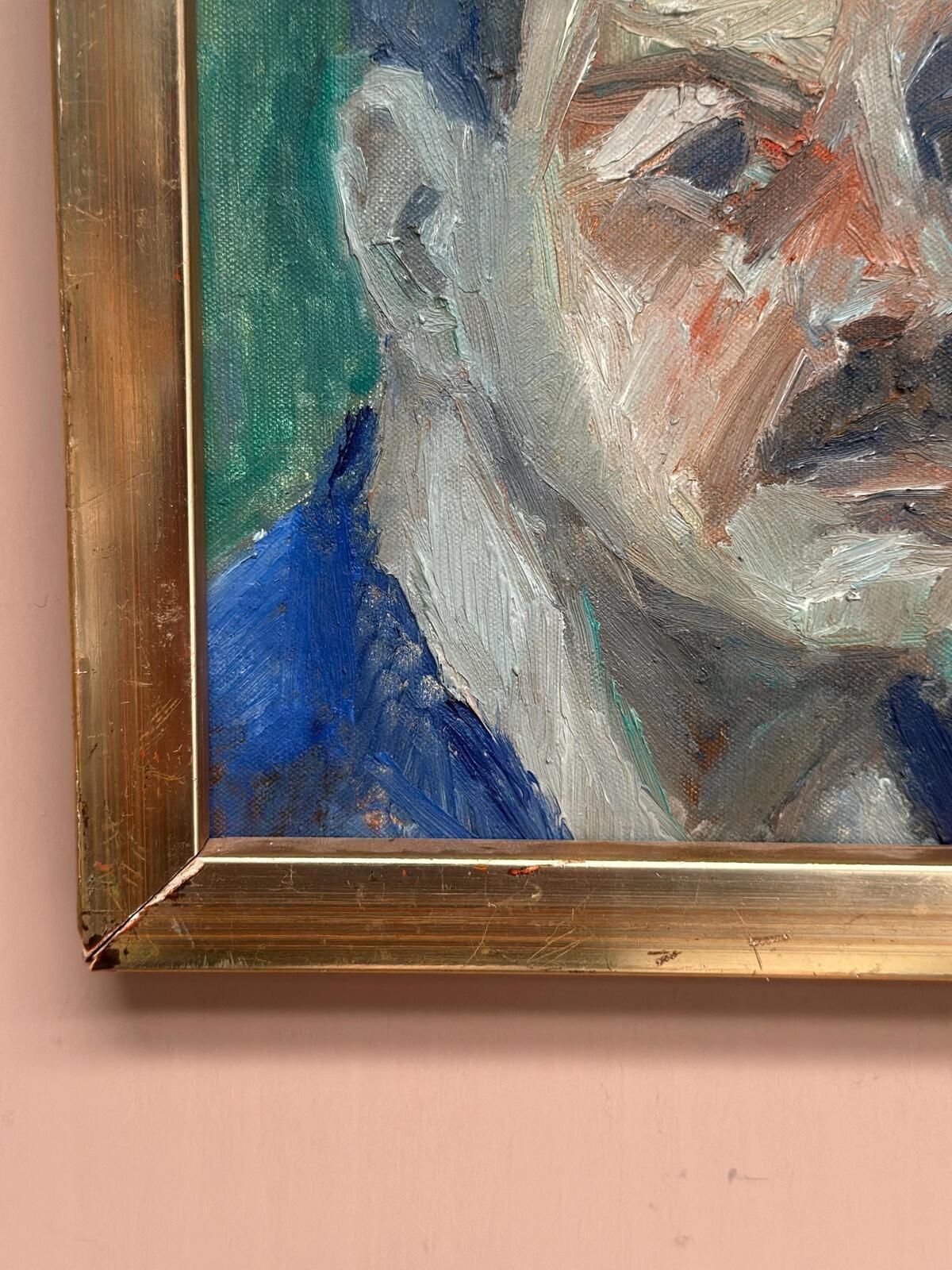 photo for sale Original Swedish Oil On Canvas – “Portrait Of A Man” By Carl Erik Billeström –  1967 – Vintage & Framed – 22 × 26 Cm (8.7" × 10.2")