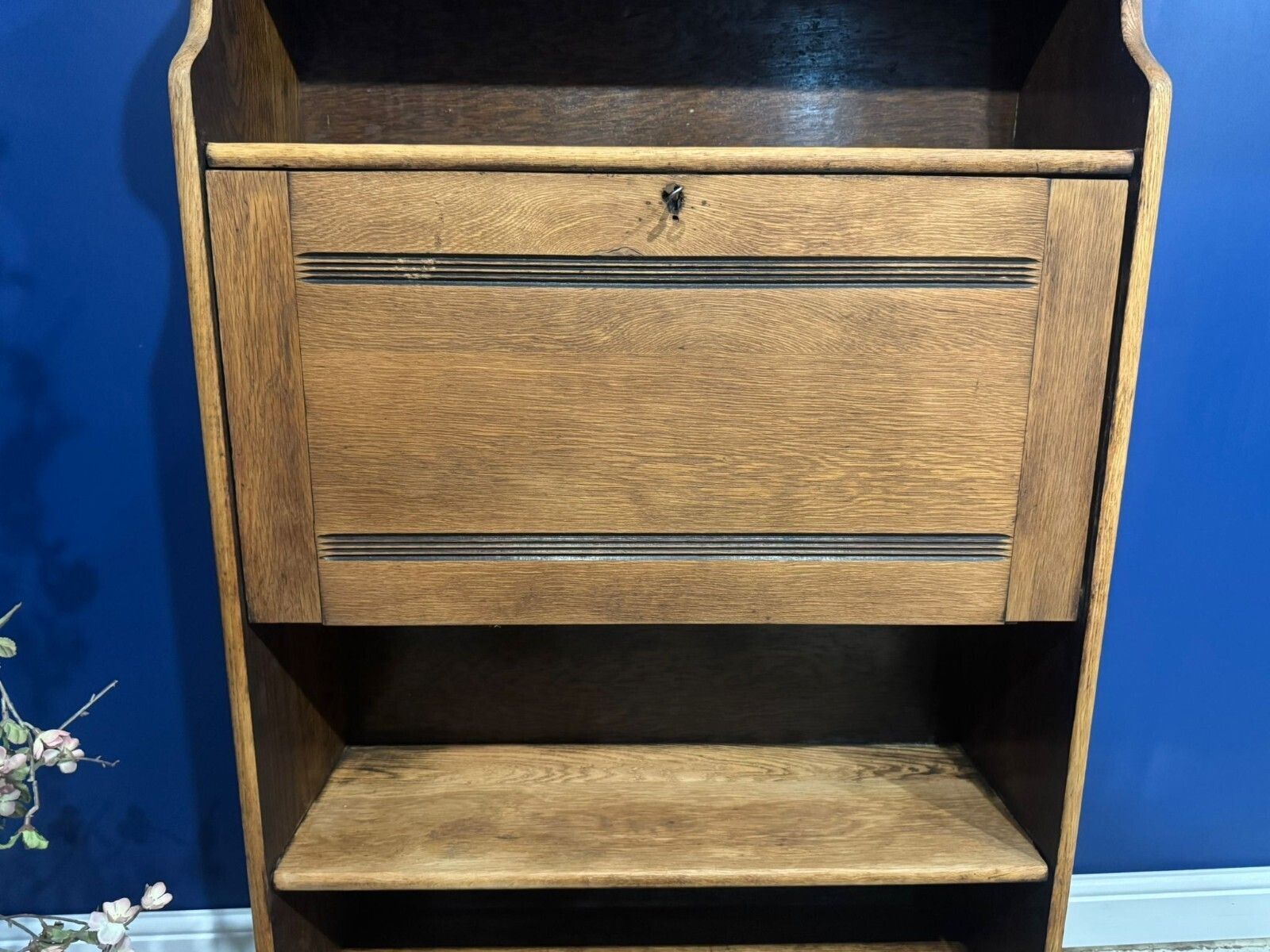 photo furniture Antique Oak Arts And Crafts Writing Bureau Students Deck Bookshelf Hall