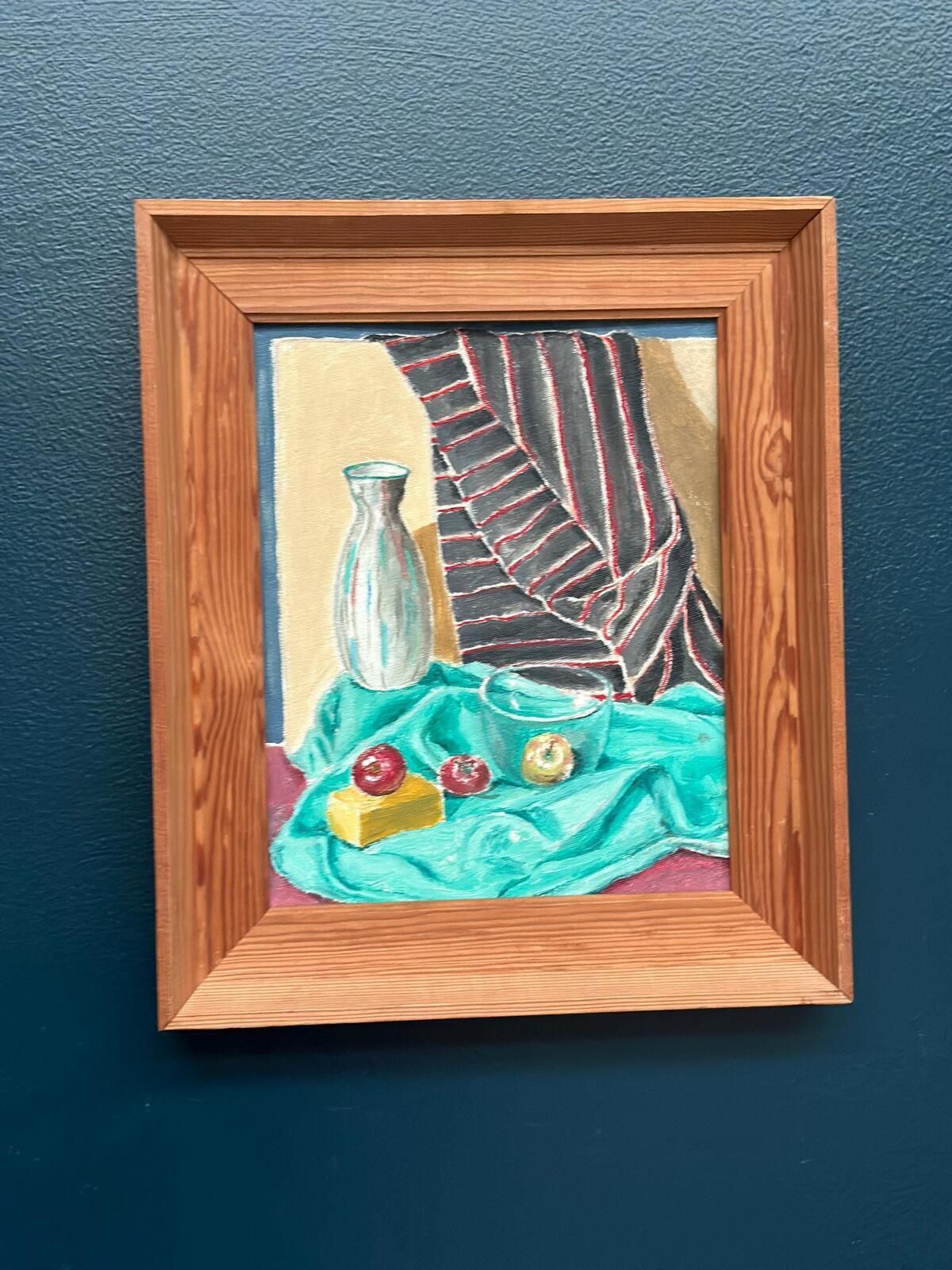Original Swedish Oil On Panel – “Still Life With Fruits And Vase” By Sune Lindahl – Vintage & Framed – 30 × 35 Cm (11.8" × 13.8") photo for sale