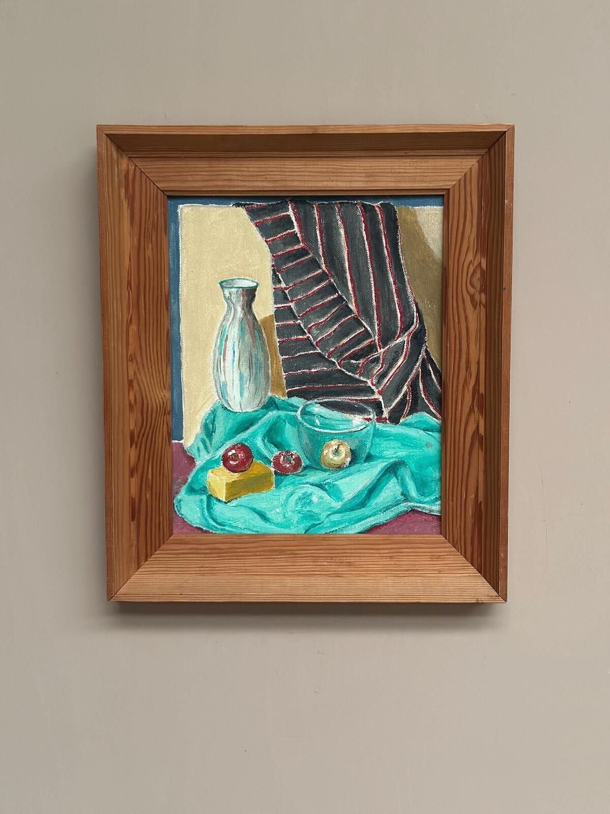 205.0 Original Swedish Oil On Panel – “Still Life With Fruits And Vase” By Sune Lindahl – Vintage & Framed – 30 × 35 Cm (11.8" × 13.8") photo