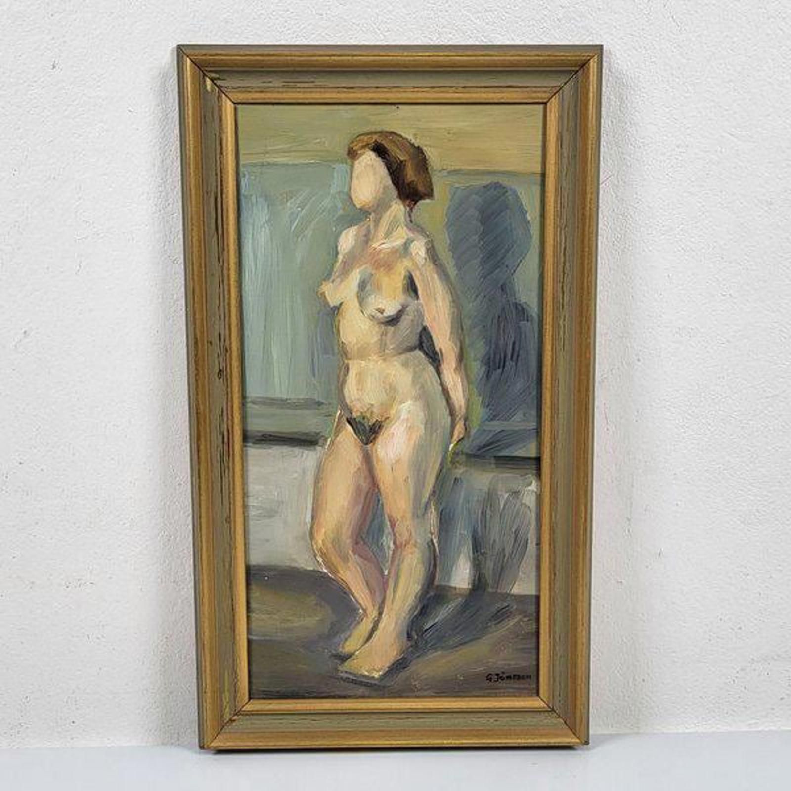 Original Mid Century Swedish Oil On Panel – “Woman” By Gunnar Jonsson – Vitnage & Framed – 53 × 31 Cm (20.9" × 12.2")
