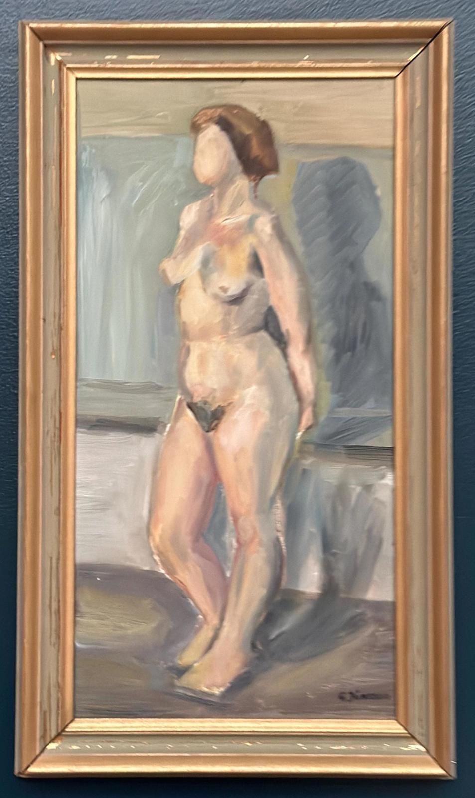 Original Mid Century Swedish Oil On Panel – “Woman” By Gunnar Jonsson – Vitnage & Framed – 53 × 31 Cm (20.9" × 12.2") photo furniture