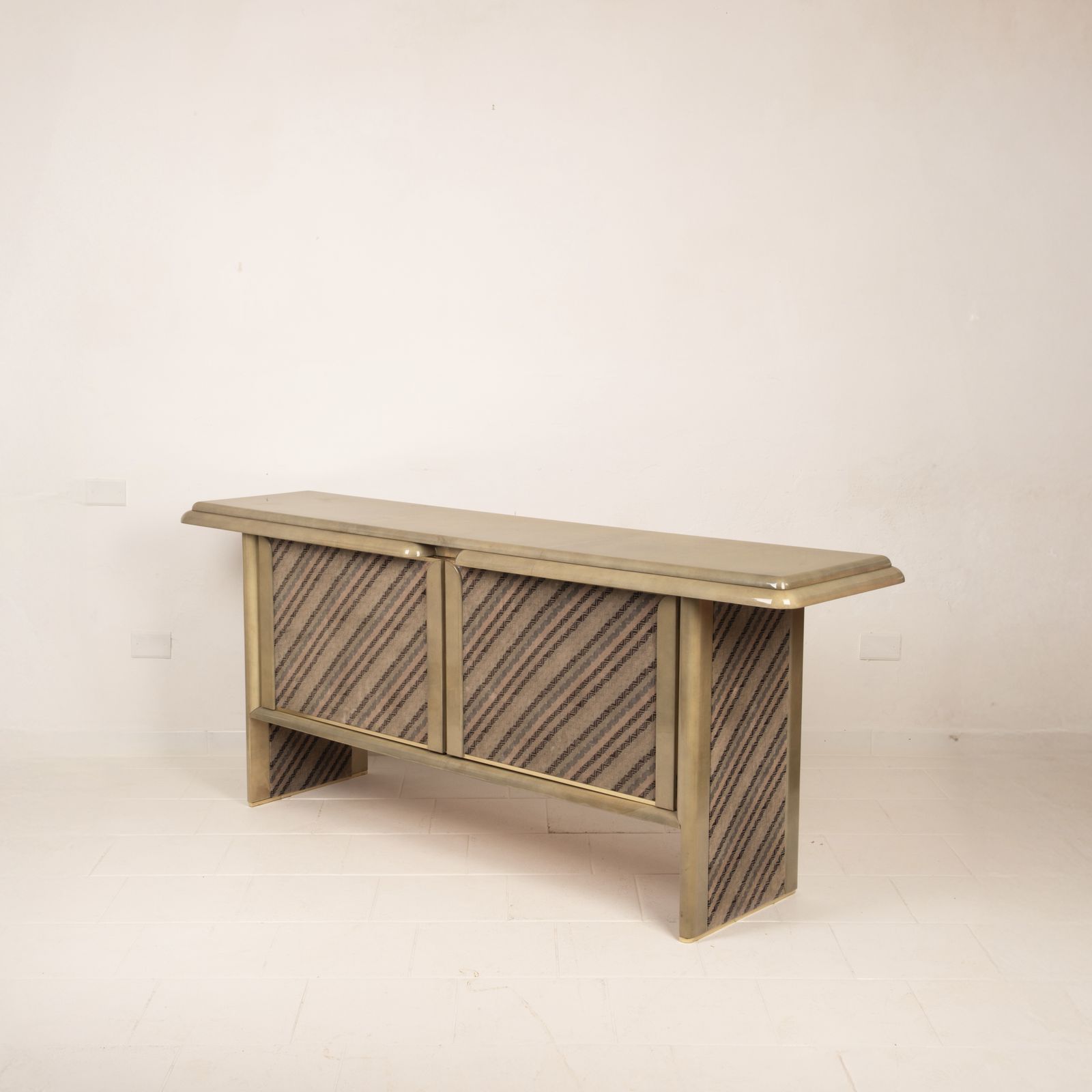Sideboard In Parchment And Missoni Fabric By Angelo Mazzola For Salpol, 1980