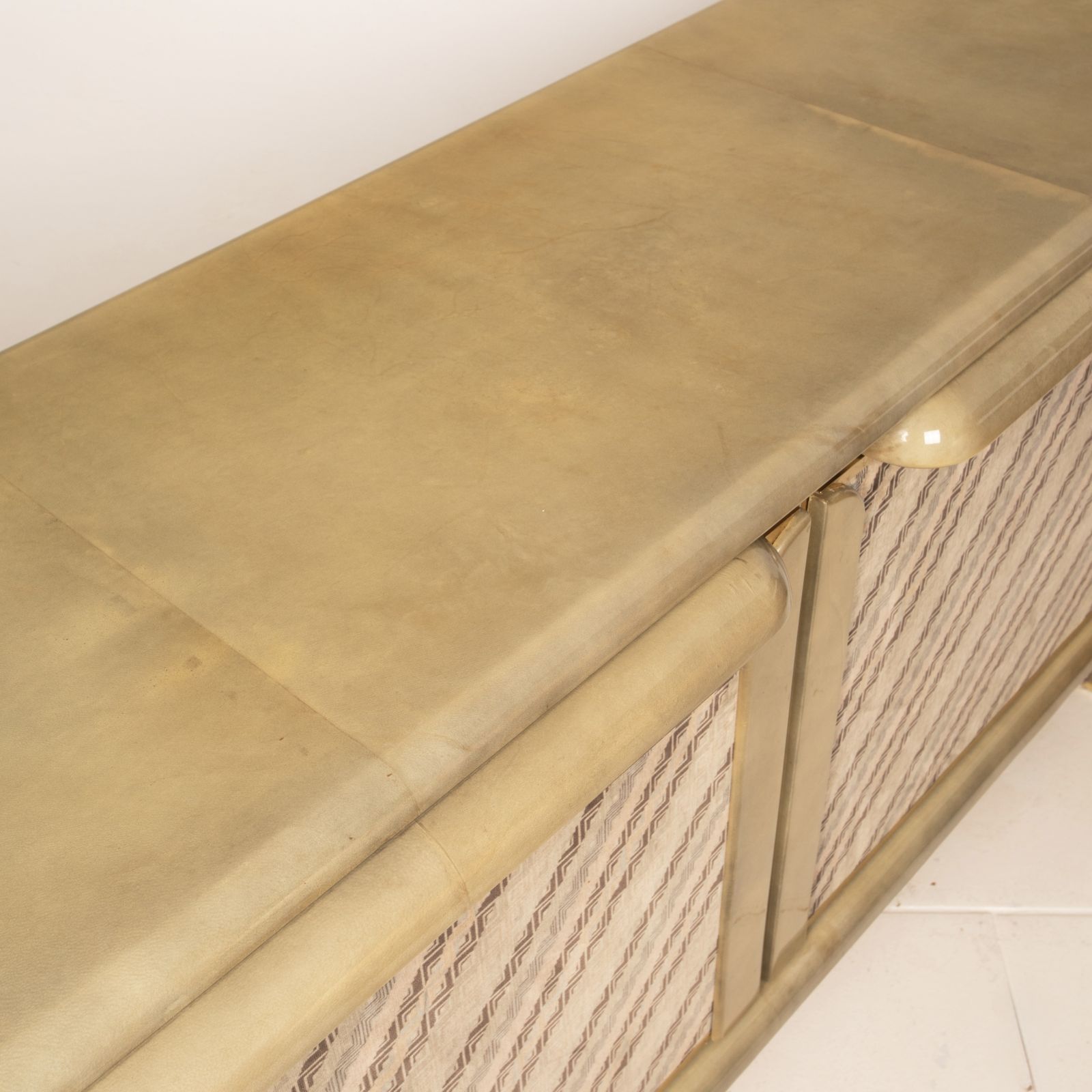Sideboard In Parchment And Missoni Fabric By Angelo Mazzola For Salpol, 1980 photo for sale