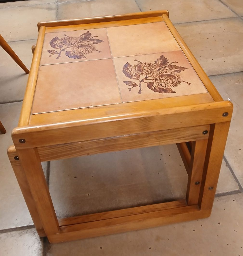 Mid Century Nest Of 3 Danish Teak With Ceramic Tiles Tables photo Furniture