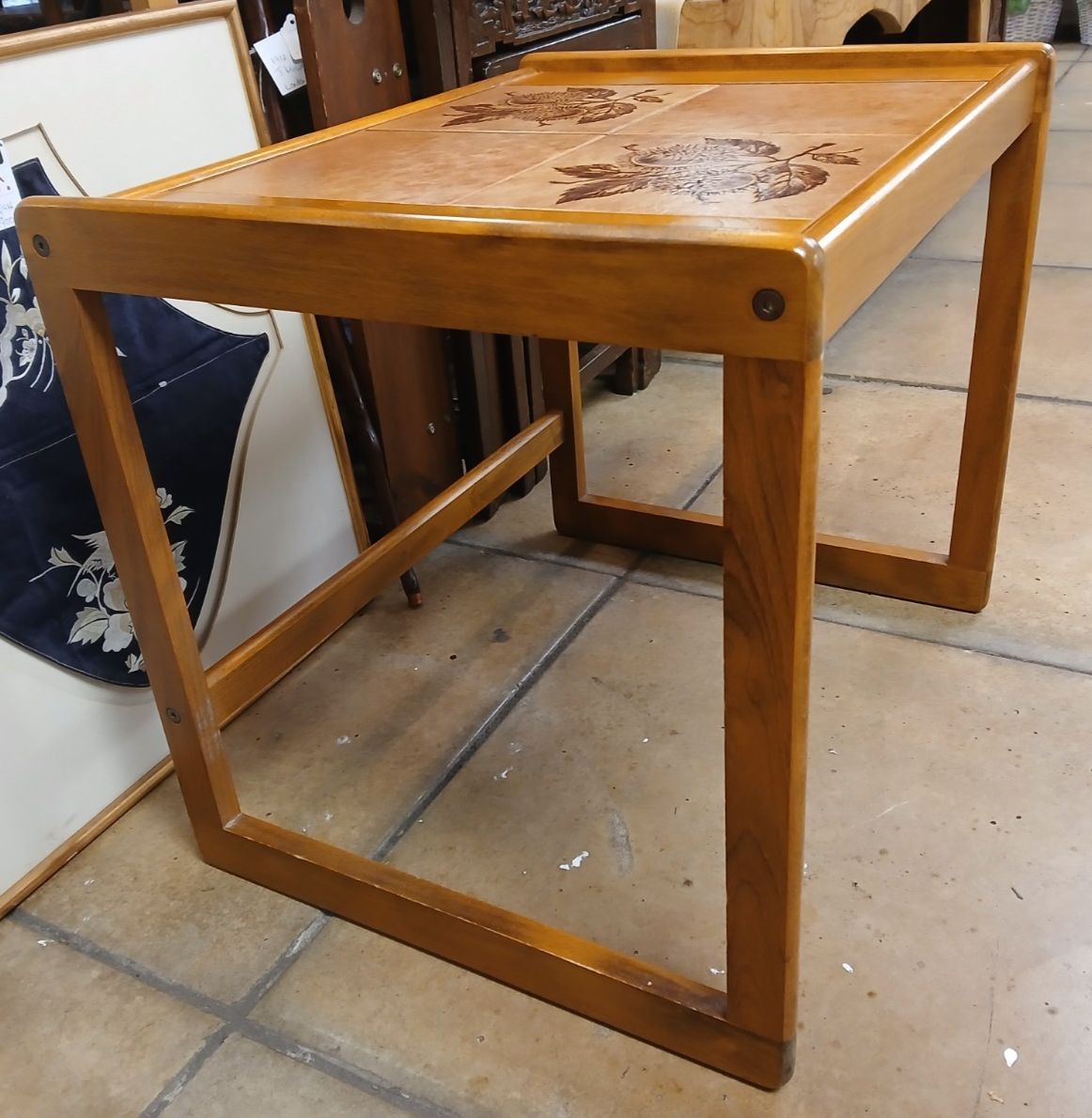 Mid Century Nest Of 3 Danish Teak With Ceramic Tiles Tables photo vintage